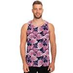 Vintage Pink Peony Floral Print Men's Tank Top