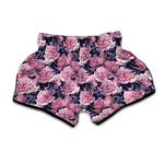 Vintage Pink Peony Floral Print Muay Thai Boxing Shorts