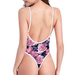 Vintage Pink Peony Floral Print One Piece High Cut Swimsuit
