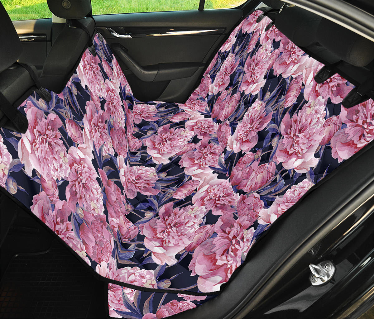 Vintage Pink Peony Floral Print Pet Car Back Seat Cover