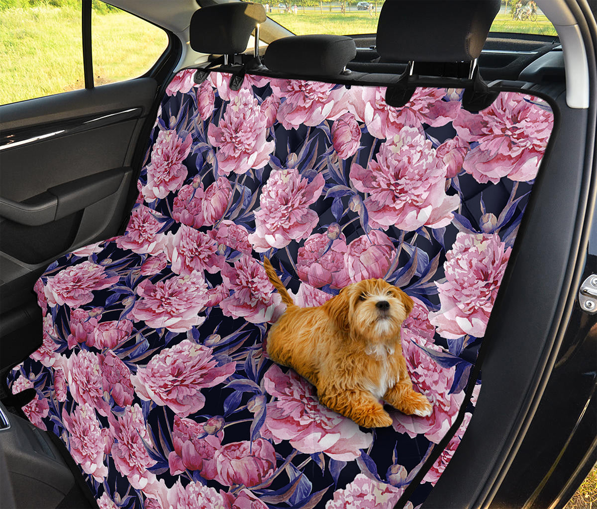 Vintage Pink Peony Floral Print Pet Car Back Seat Cover