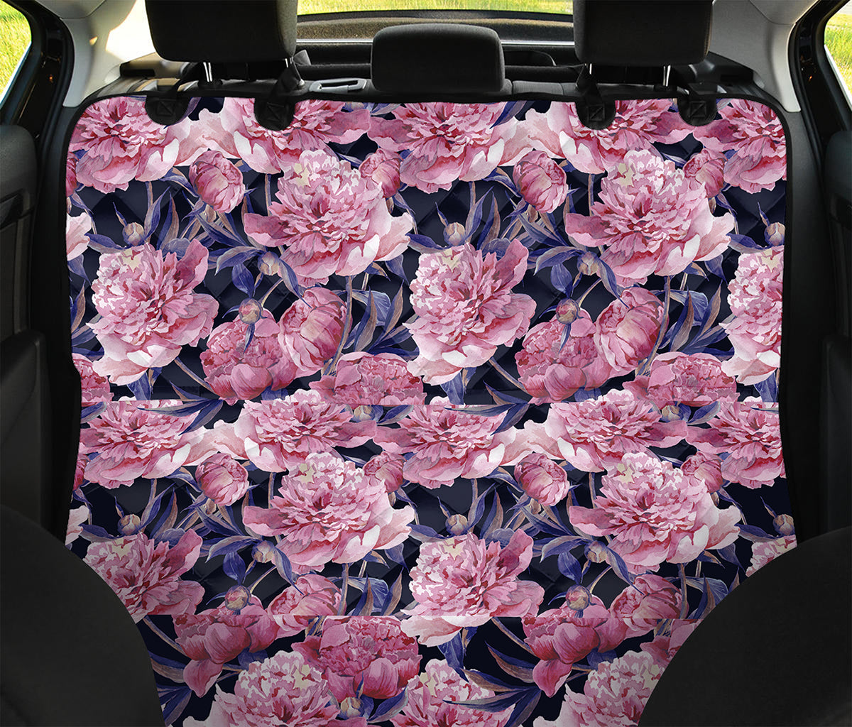 Vintage Pink Peony Floral Print Pet Car Back Seat Cover