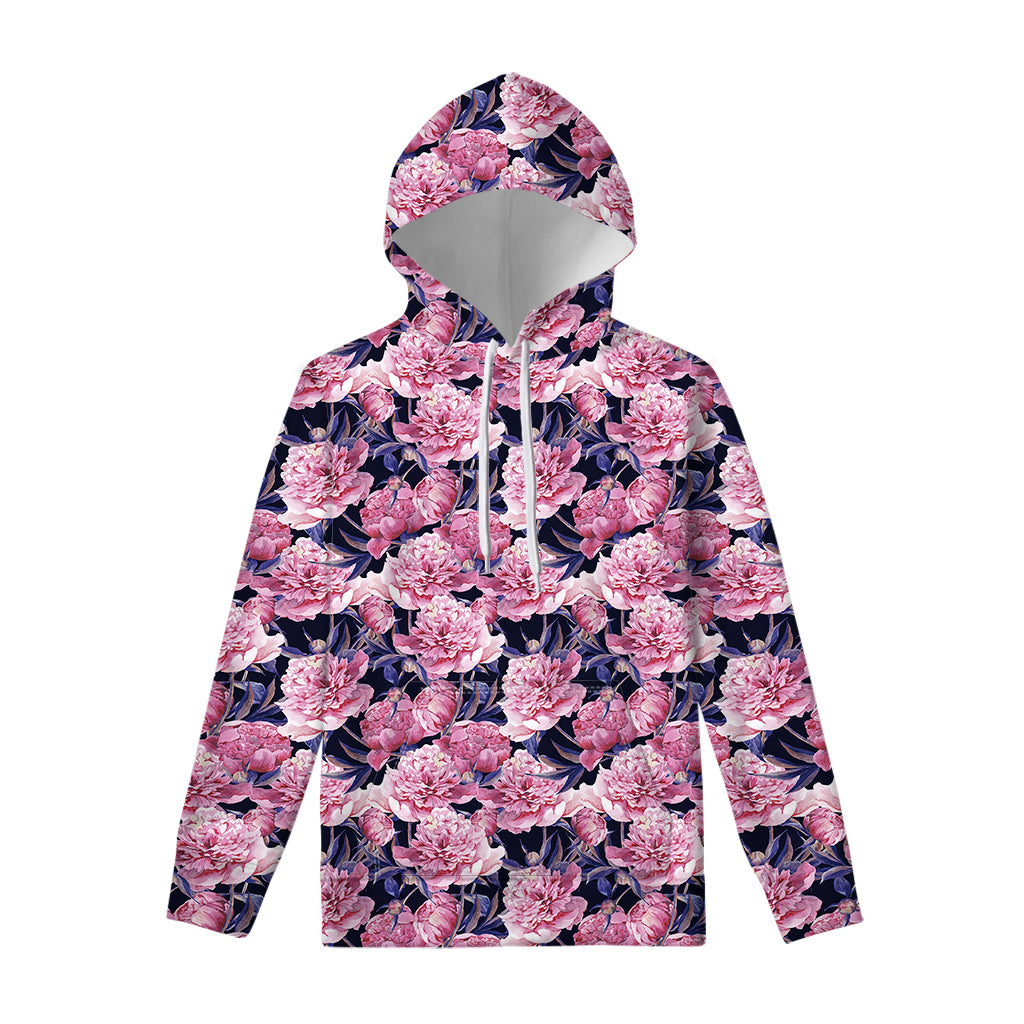 Vintage Pink Peony Floral Print Pullover Hoodie
