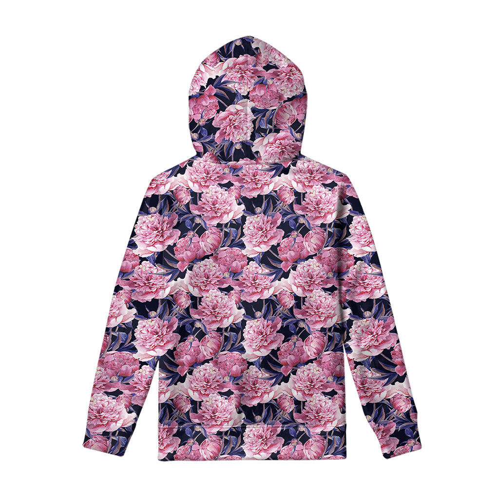 Vintage Pink Peony Floral Print Pullover Hoodie