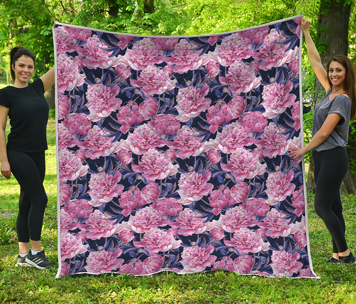 Vintage Pink Peony Floral Print Quilt