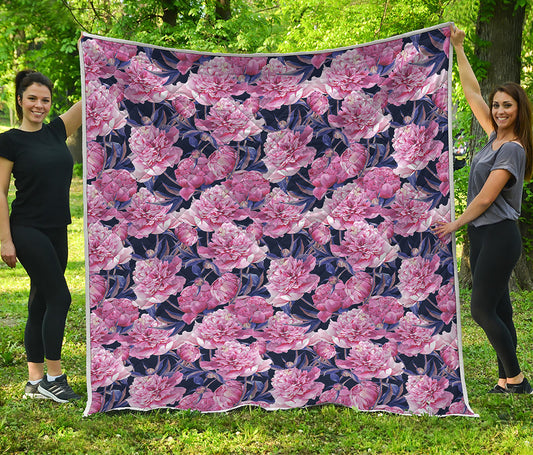 Vintage Pink Peony Floral Print Quilt
