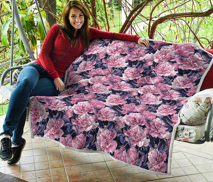 Vintage Pink Peony Floral Print Quilt