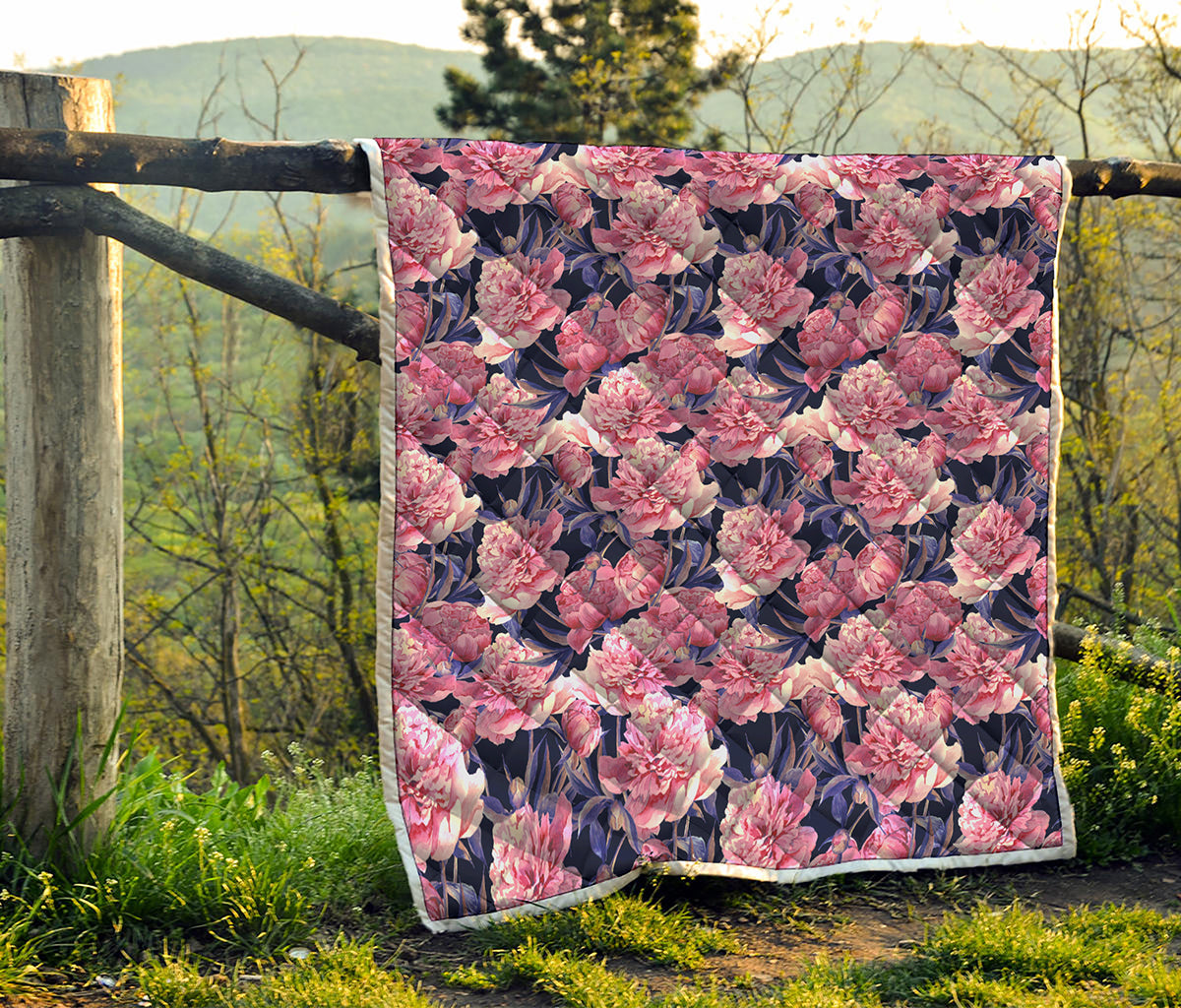 Vintage Pink Peony Floral Print Quilt