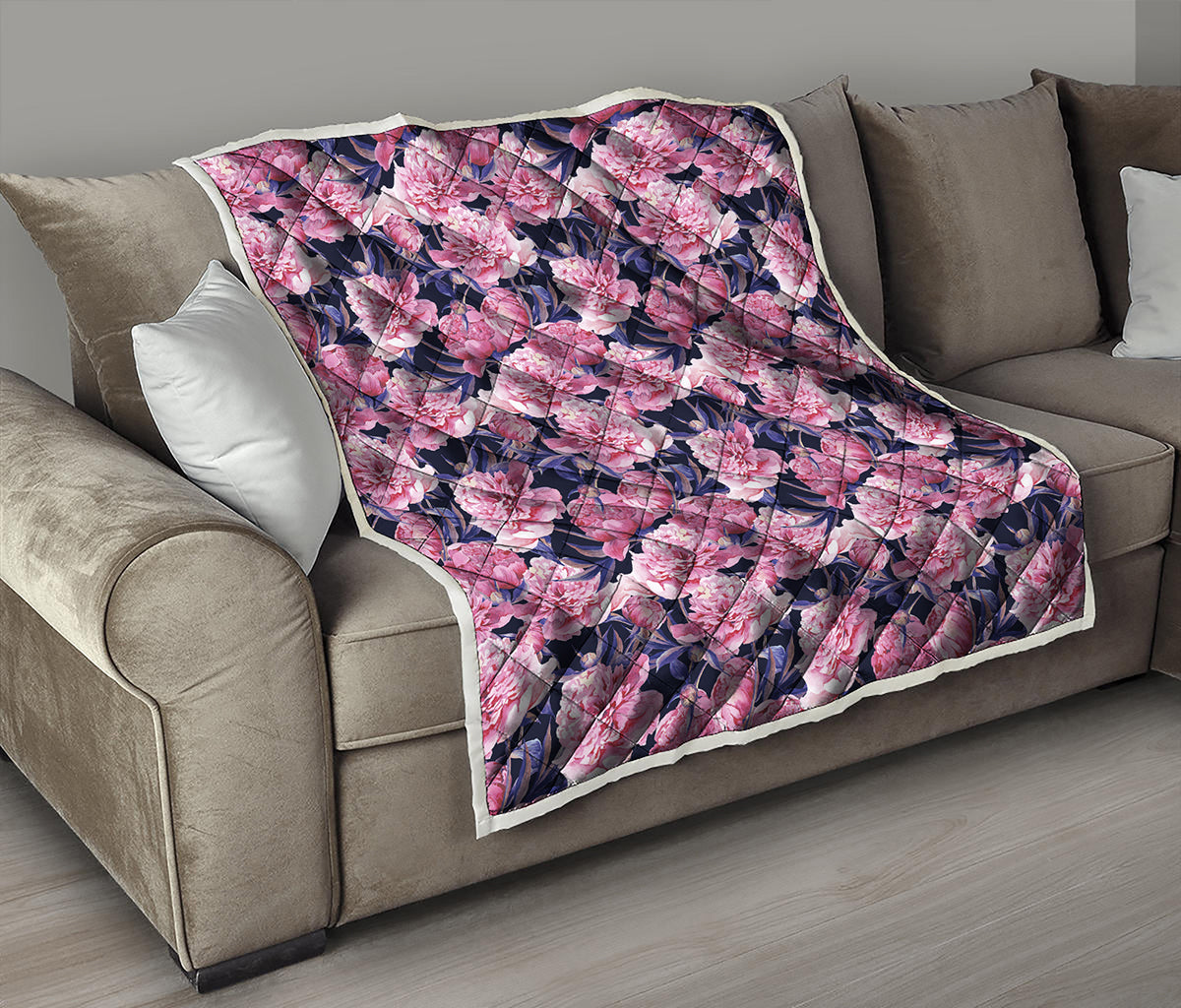 Vintage Pink Peony Floral Print Quilt