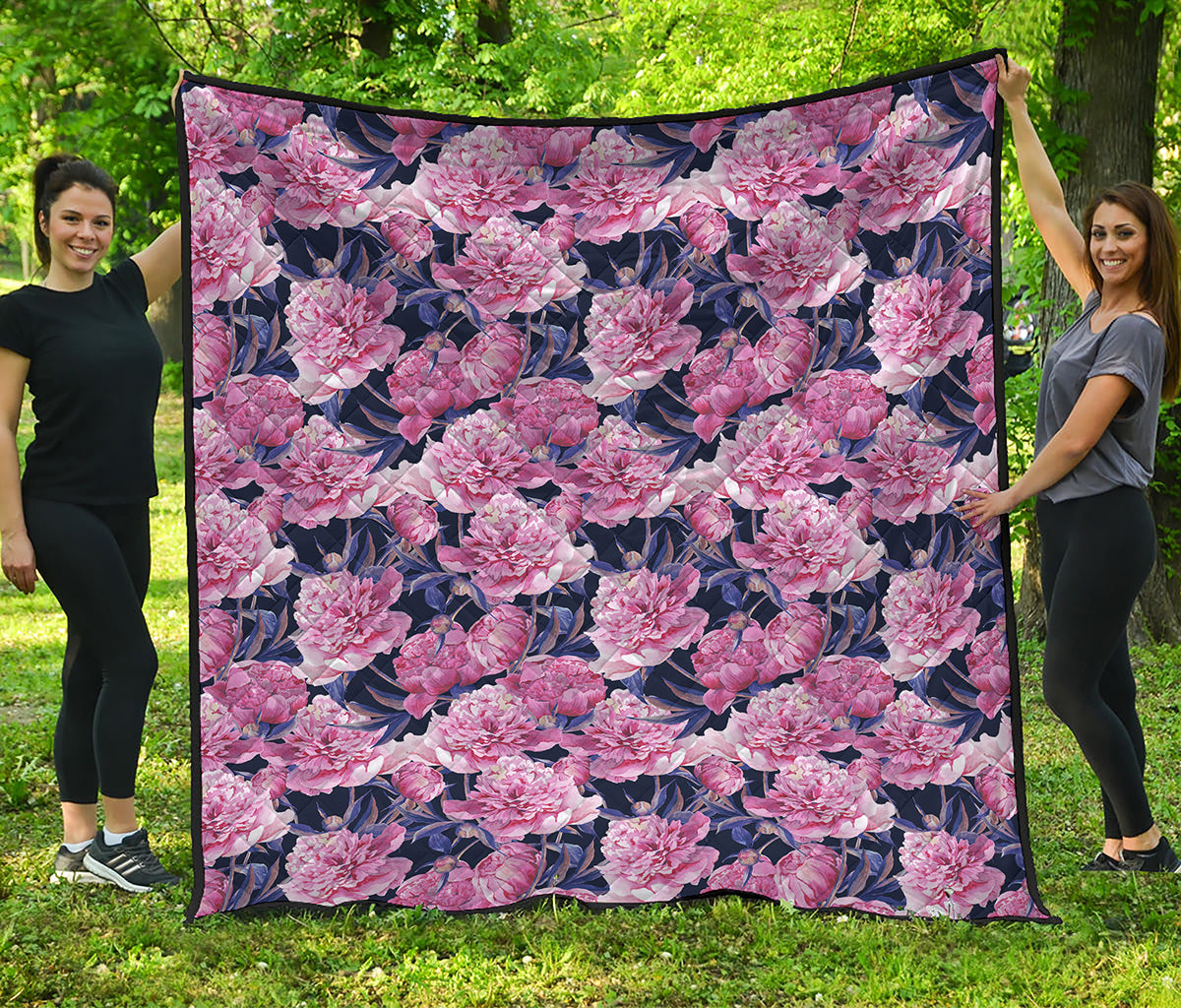 Vintage Pink Peony Floral Print Quilt