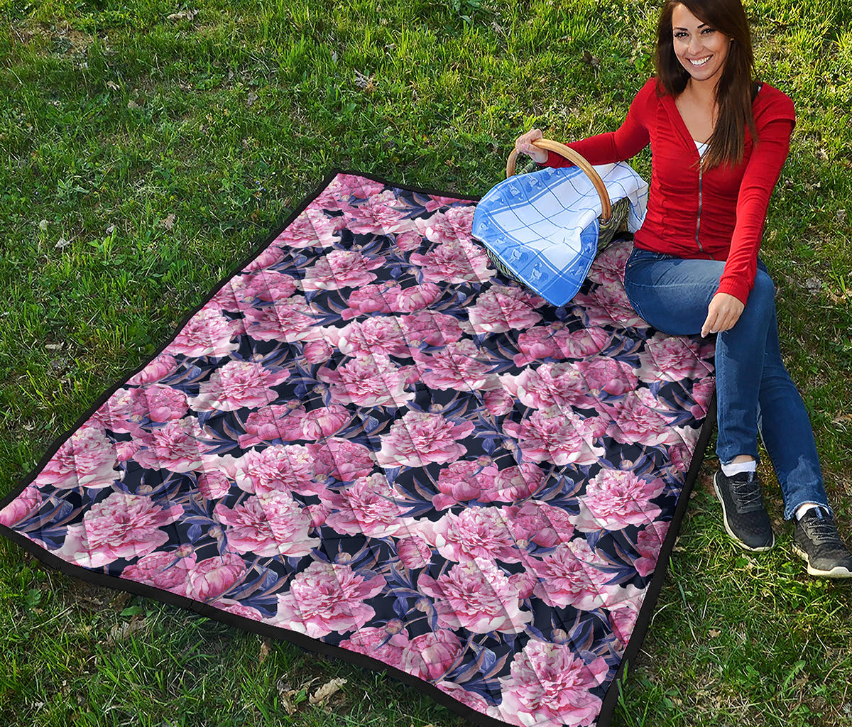 Vintage Pink Peony Floral Print Quilt