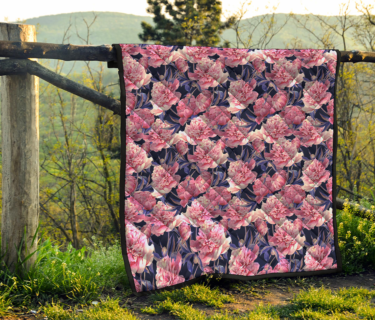 Vintage Pink Peony Floral Print Quilt
