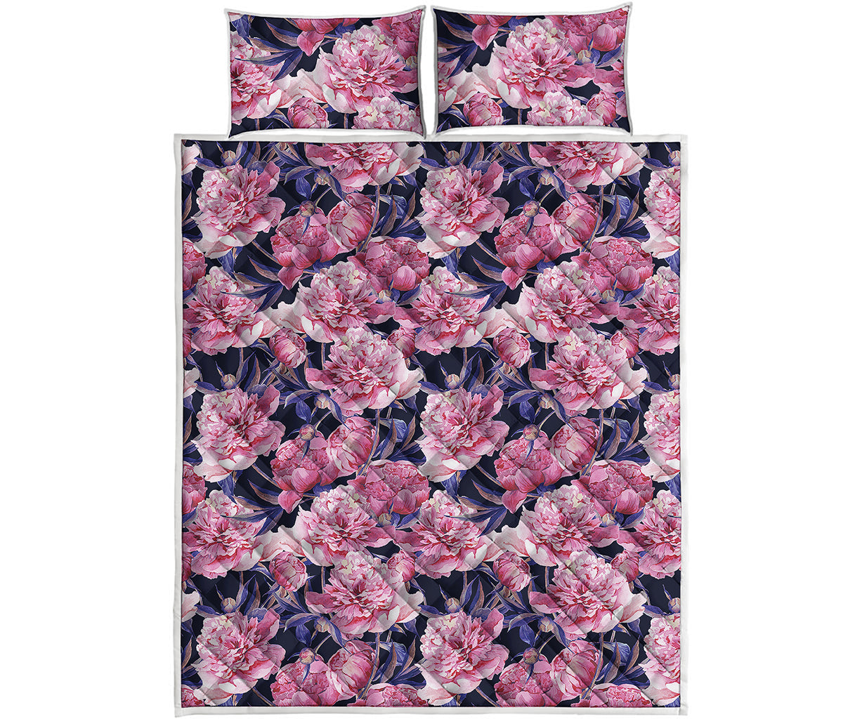 Vintage Pink Peony Floral Print Quilt Bed Set