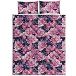 Vintage Pink Peony Floral Print Quilt Bed Set