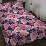 Vintage Pink Peony Floral Print Quilt Bed Set