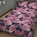 Vintage Pink Peony Floral Print Quilt Bed Set