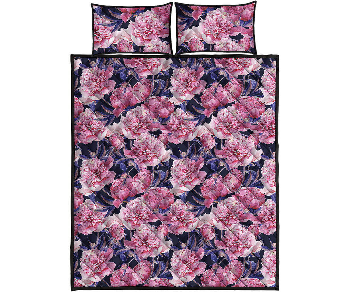 Vintage Pink Peony Floral Print Quilt Bed Set