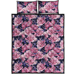 Vintage Pink Peony Floral Print Quilt Bed Set