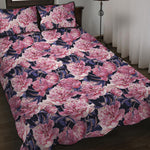 Vintage Pink Peony Floral Print Quilt Bed Set