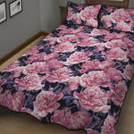 Vintage Pink Peony Floral Print Quilt Bed Set