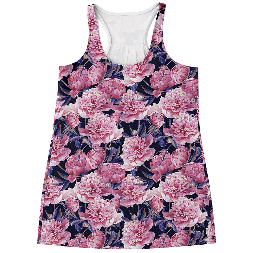 Vintage Pink Peony Floral Print Women's Racerback Tank Top