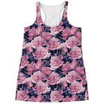 Vintage Pink Peony Floral Print Women's Racerback Tank Top