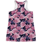 Vintage Pink Peony Floral Print Women's Racerback Tank Top