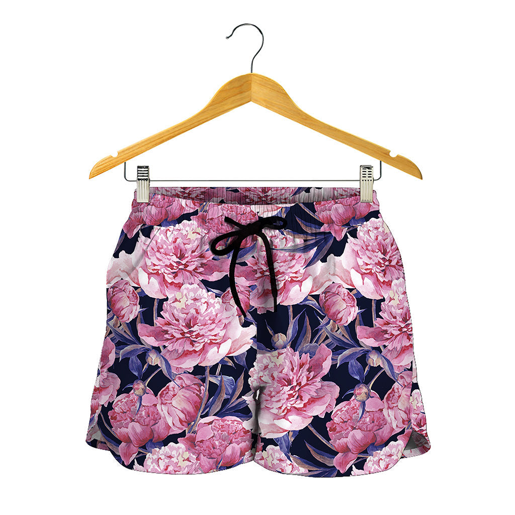 Vintage Pink Peony Floral Print Women's Shorts