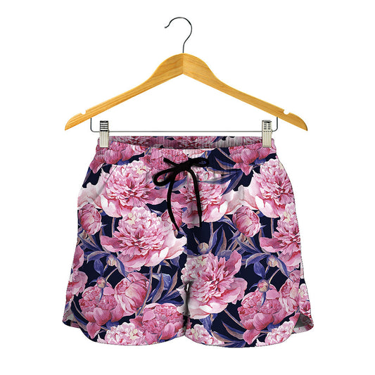 Vintage Pink Peony Floral Print Women's Shorts