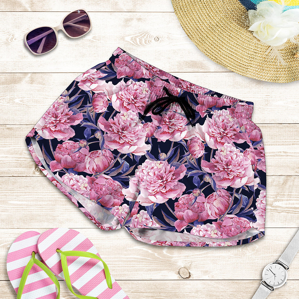 Vintage Pink Peony Floral Print Women's Shorts