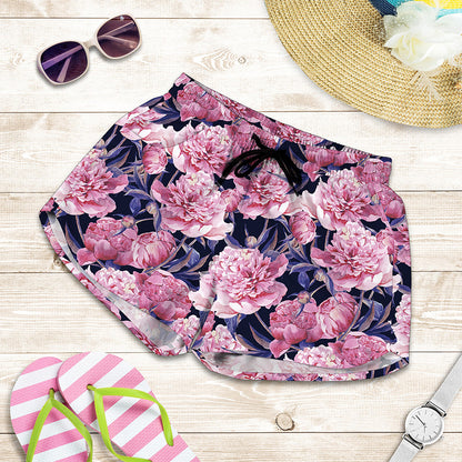 Vintage Pink Peony Floral Print Women's Shorts
