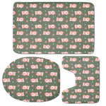 Vintage Pink Pig Pattern Print 3 Piece Bath Mat Set