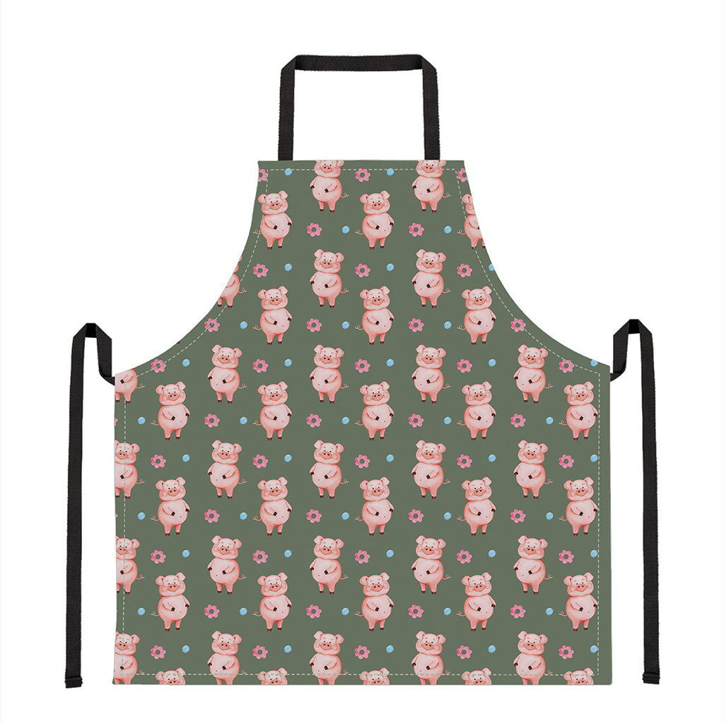 Vintage Pink Pig Pattern Print Apron