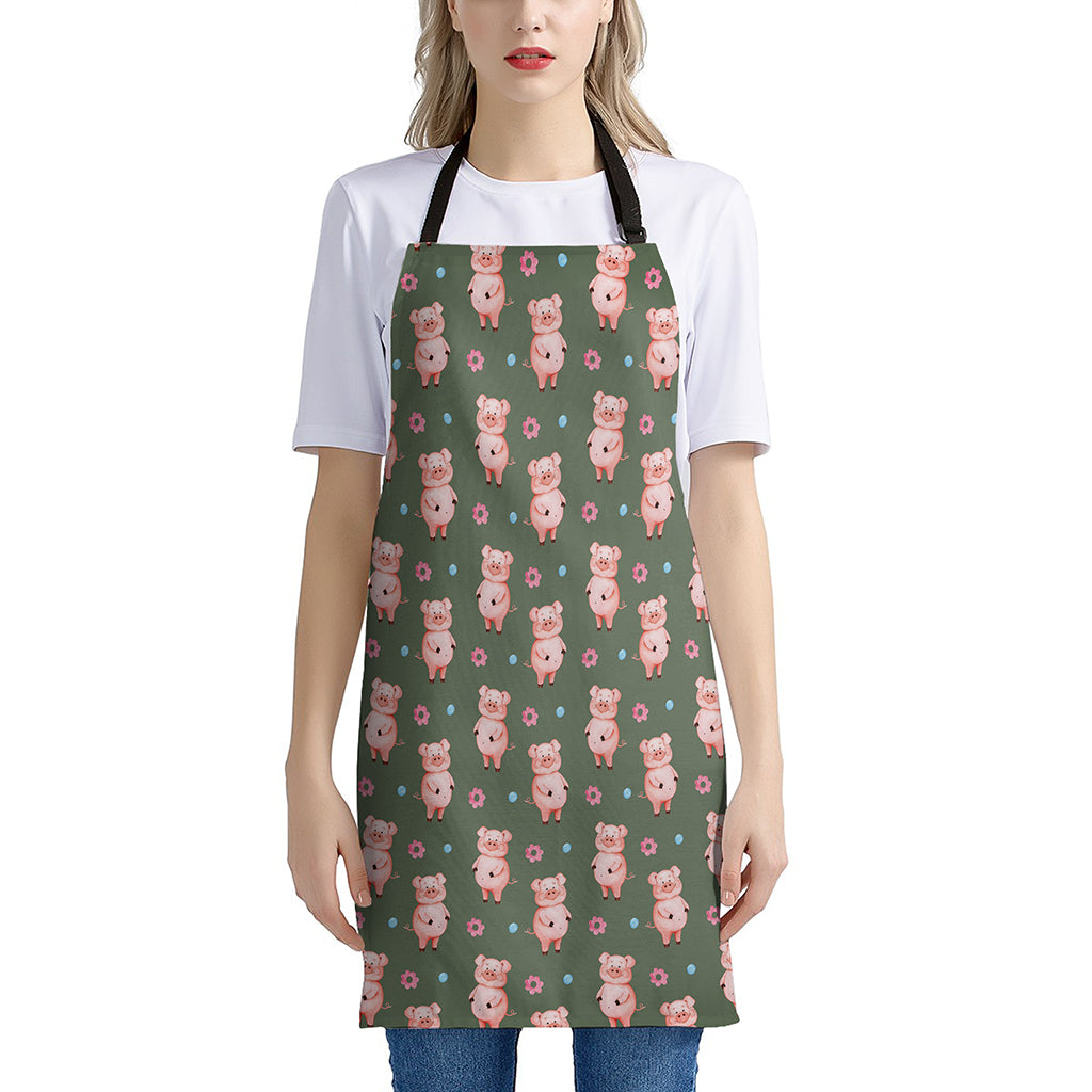 Vintage Pink Pig Pattern Print Apron