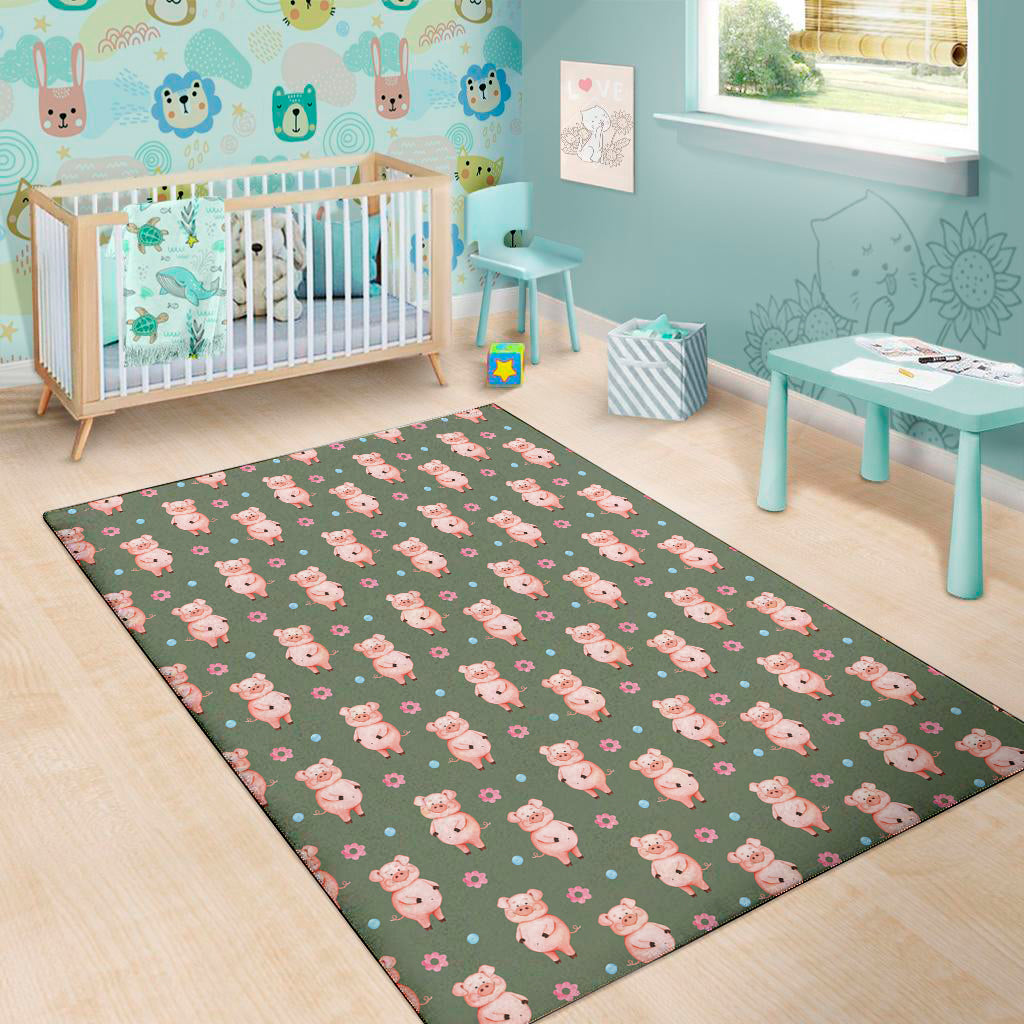 Vintage Pink Pig Pattern Print Area Rug