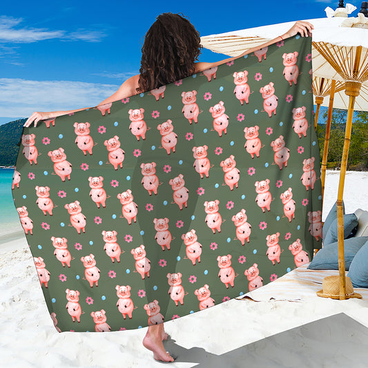 Vintage Pink Pig Pattern Print Beach Sarong Wrap