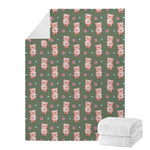 Vintage Pink Pig Pattern Print Blanket