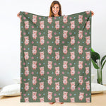Vintage Pink Pig Pattern Print Blanket