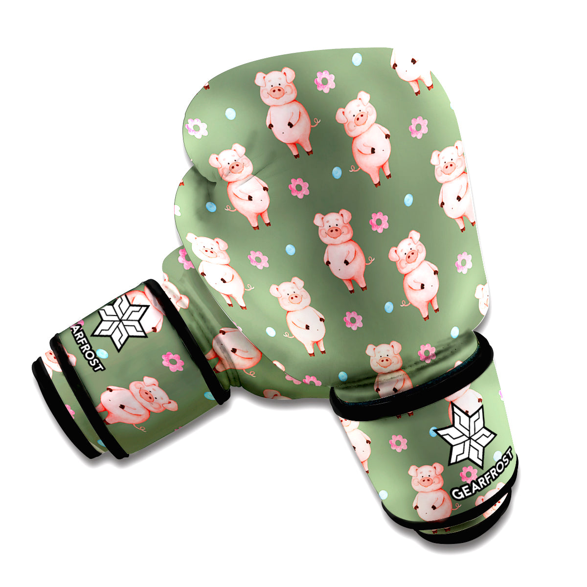 Vintage Pink Pig Pattern Print Boxing Gloves