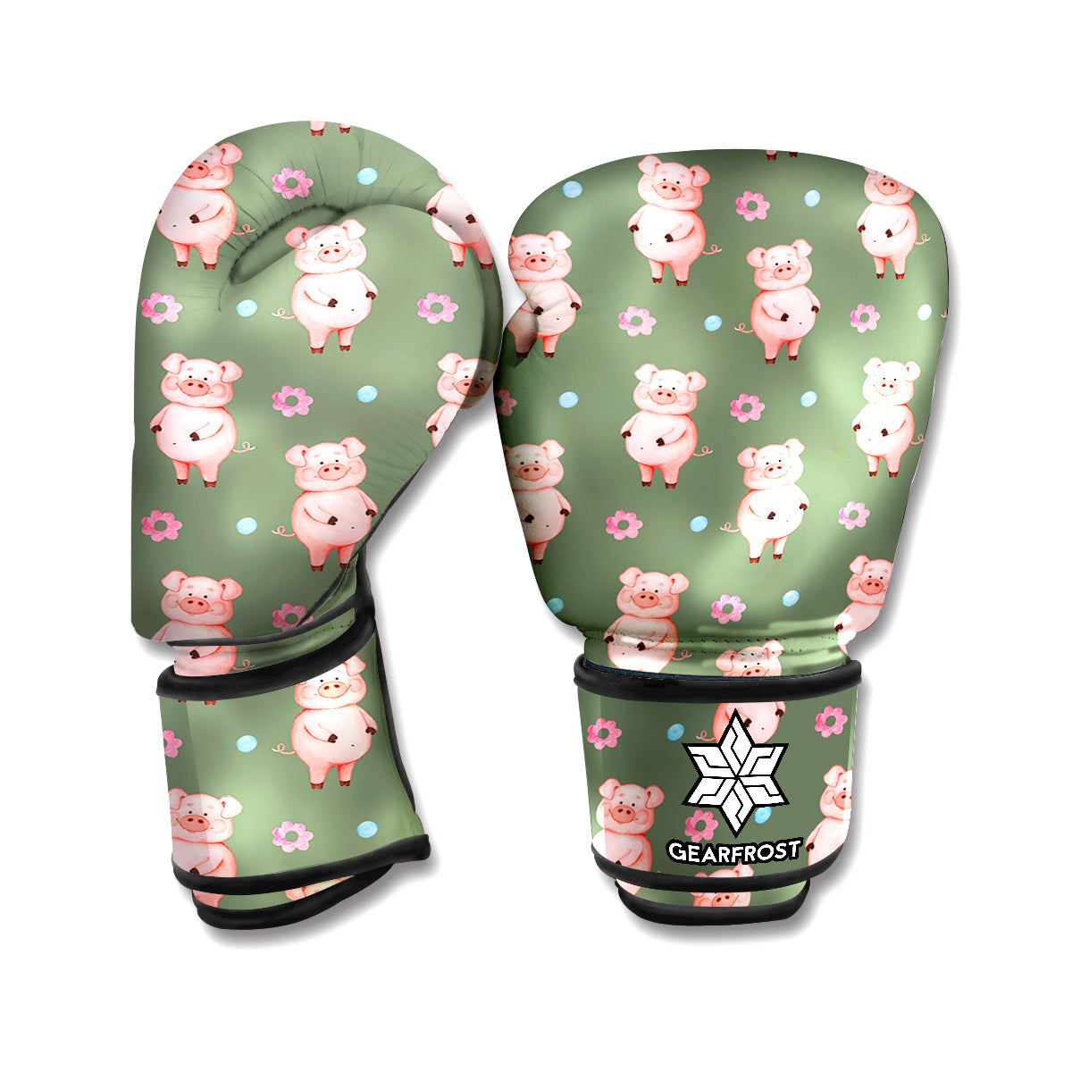 Vintage Pink Pig Pattern Print Boxing Gloves