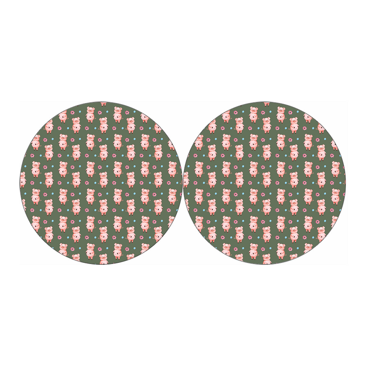 Vintage Pink Pig Pattern Print Car Coasters