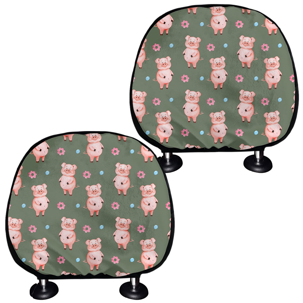 Vintage Pink Pig Pattern Print Car Headrest Covers