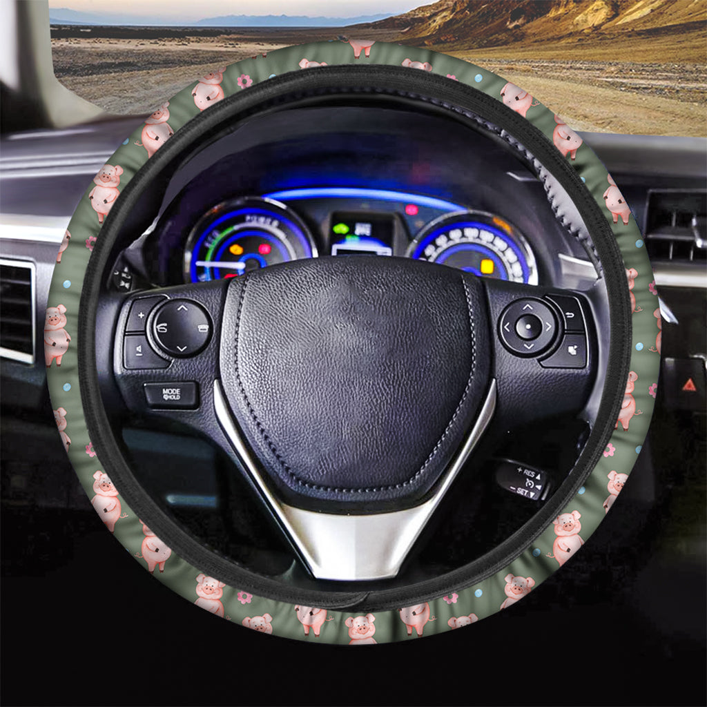 Vintage Pink Pig Pattern Print Car Steering Wheel Cover