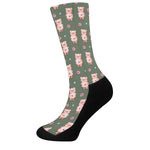 Vintage Pink Pig Pattern Print Crew Socks