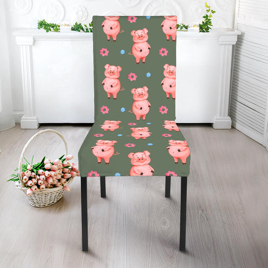Vintage Pink Pig Pattern Print Dining Chair Slipcover