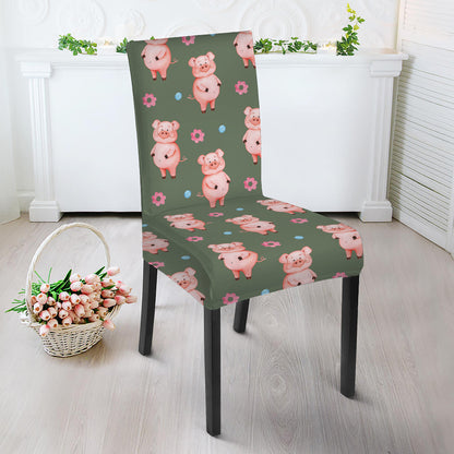 Vintage Pink Pig Pattern Print Dining Chair Slipcover