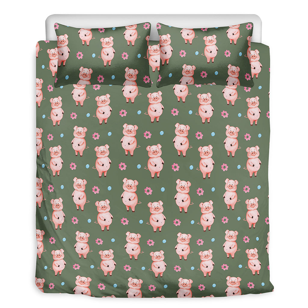 Vintage Pink Pig Pattern Print Duvet Cover Bedding Set