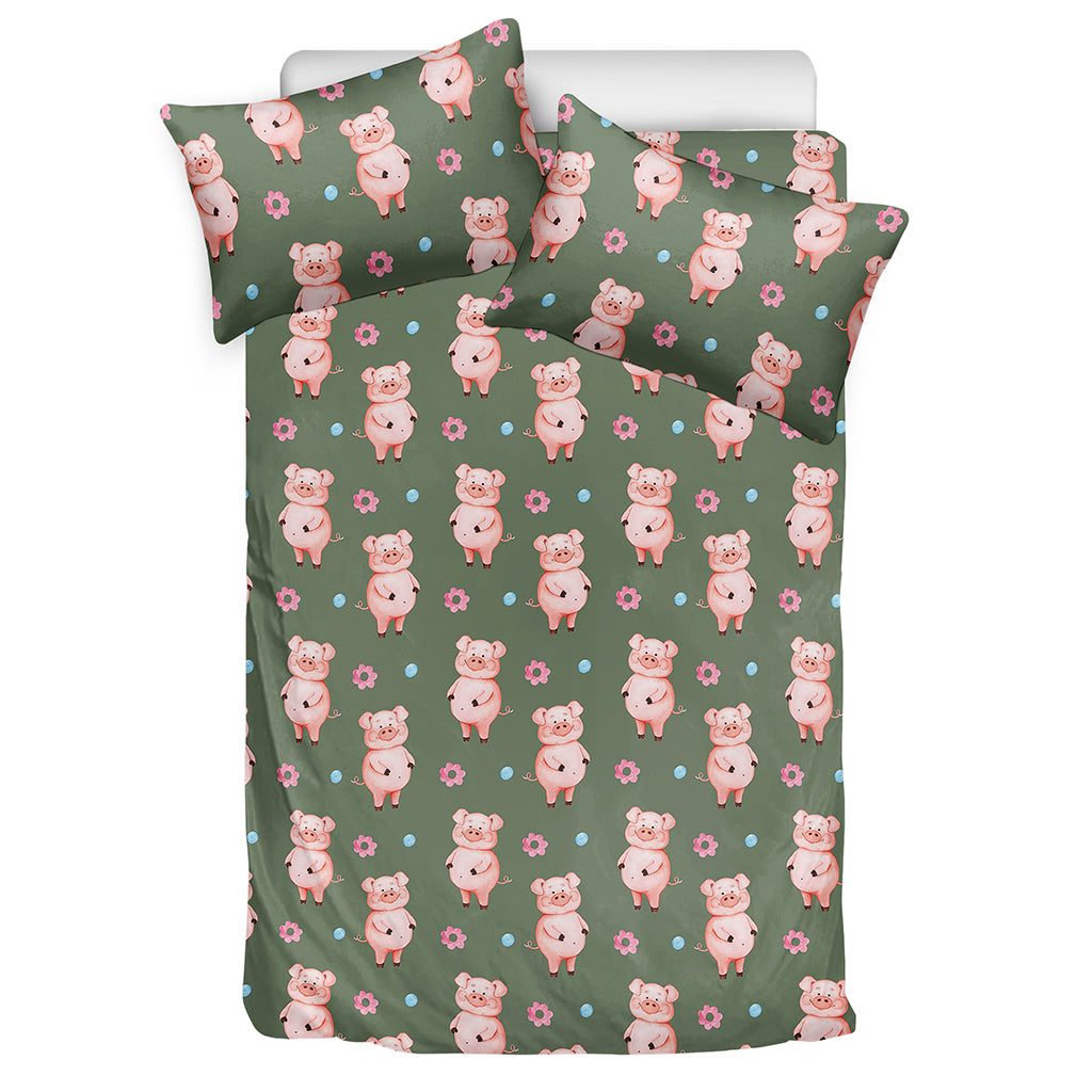 Vintage Pink Pig Pattern Print Duvet Cover Bedding Set