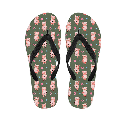 Vintage Pink Pig Pattern Print Flip Flops