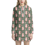 Vintage Pink Pig Pattern Print Hoodie Dress